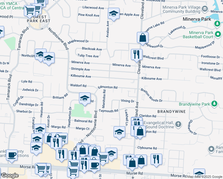 map of restaurants, bars, coffee shops, grocery stores, and more near 4848 Charlton Court in Columbus