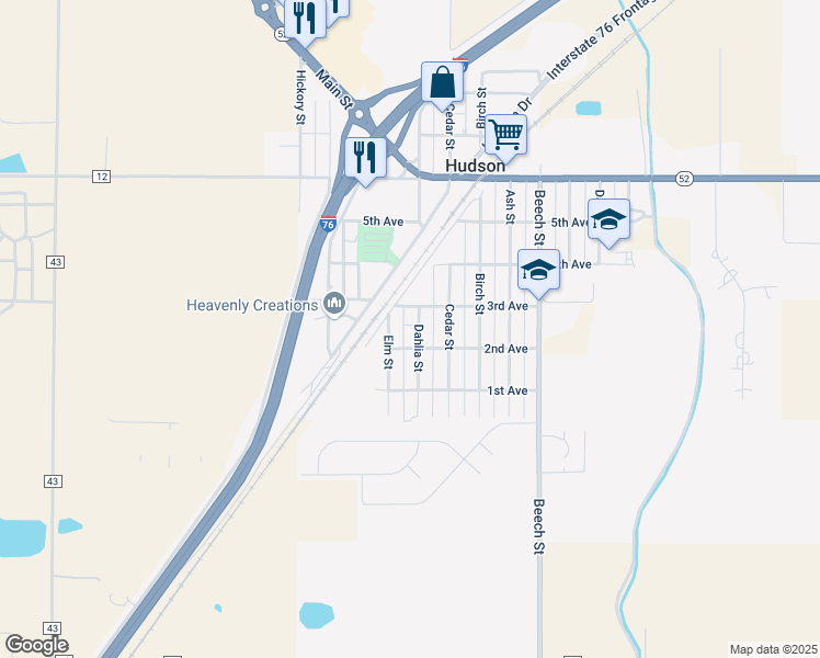 map of restaurants, bars, coffee shops, grocery stores, and more near 190 Elm Street in Hudson