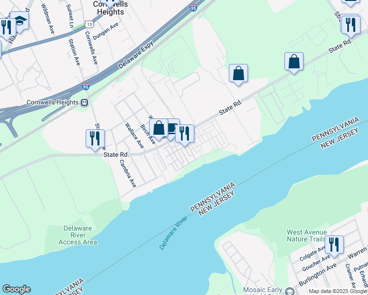map of restaurants, bars, coffee shops, grocery stores, and more near 140A Fleet Court in Bucks County