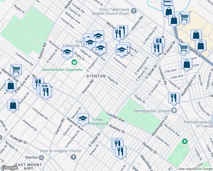 map of restaurants, bars, coffee shops, grocery stores, and more near 1184 Dorset Street in Philadelphia