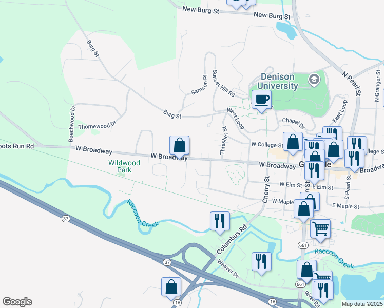 map of restaurants, bars, coffee shops, grocery stores, and more near 560 West Broadway in Granville
