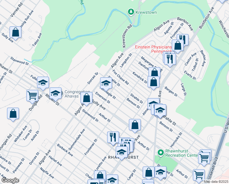 map of restaurants, bars, coffee shops, grocery stores, and more near 1704 Benson Street in Philadelphia