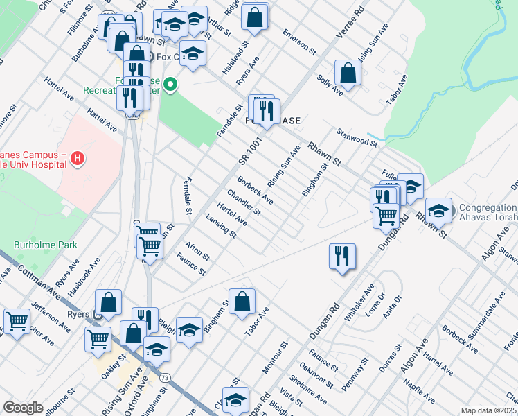 map of restaurants, bars, coffee shops, grocery stores, and more near 1003 Chandler Street in Philadelphia