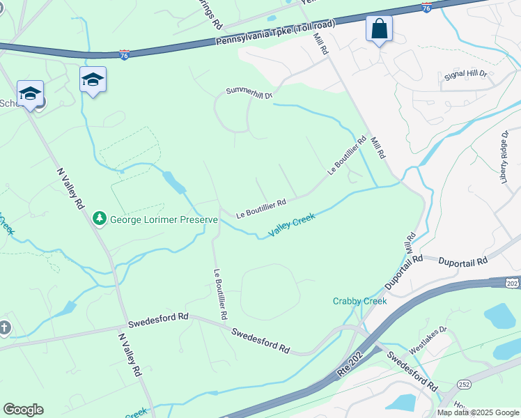 map of restaurants, bars, coffee shops, grocery stores, and more near 1490 Le Boutillier Road in Malvern