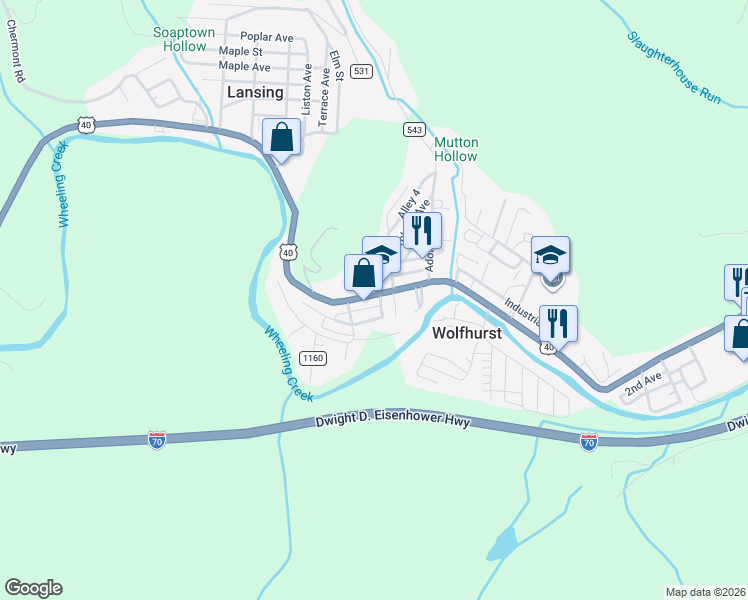 map of restaurants, bars, coffee shops, grocery stores, and more near 55424 Maple Heights in Bridgeport