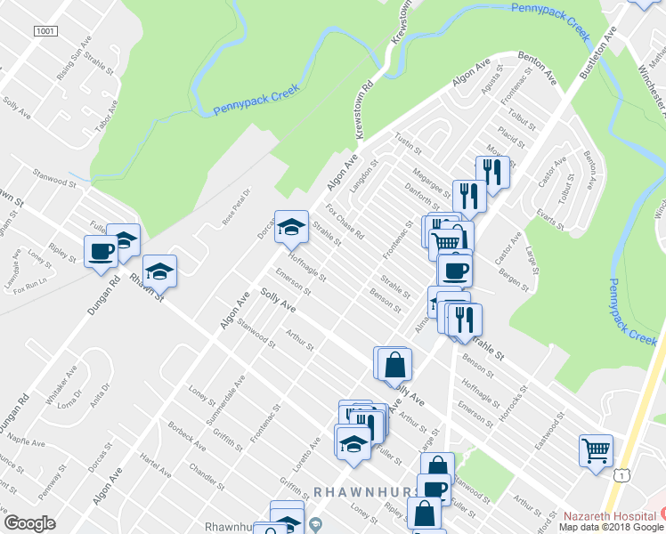 map of restaurants, bars, coffee shops, grocery stores, and more near 1704 Benson Street in Philadelphia