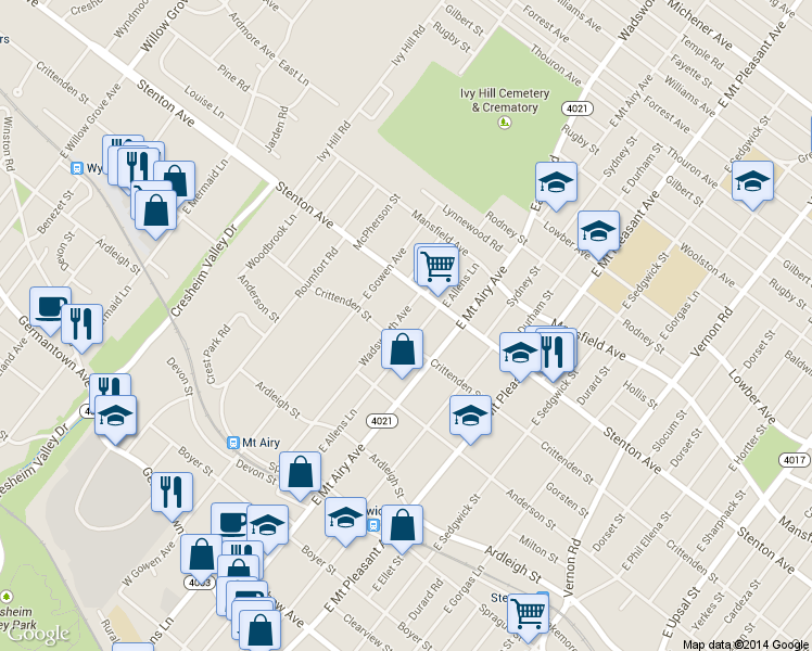 map of restaurants, bars, coffee shops, grocery stores, and more near 617 Wadsworth Avenue in Philadelphia