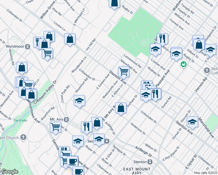map of restaurants, bars, coffee shops, grocery stores, and more near 617 Wadsworth Avenue in Philadelphia