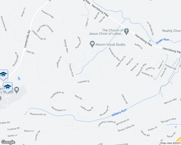 map of restaurants, bars, coffee shops, grocery stores, and more near 301 Treetops Court in Lancaster