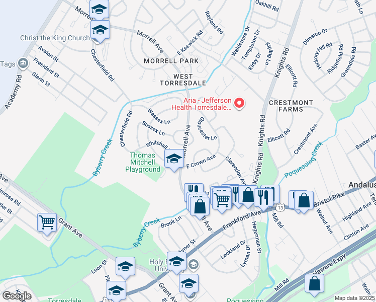 map of restaurants, bars, coffee shops, grocery stores, and more near 3659 Morrell Avenue in Philadelphia