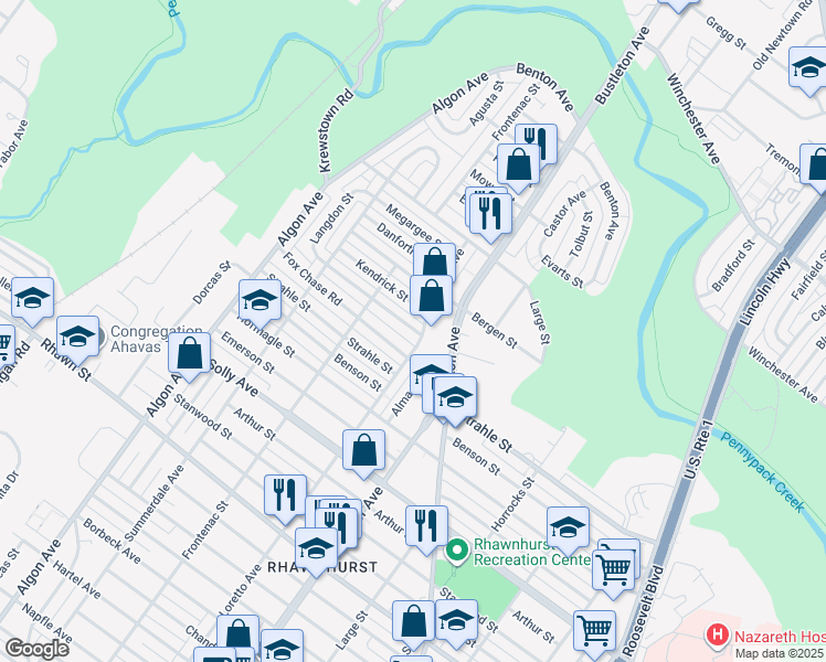 map of restaurants, bars, coffee shops, grocery stores, and more near 1826 Kendrick Street in Philadelphia