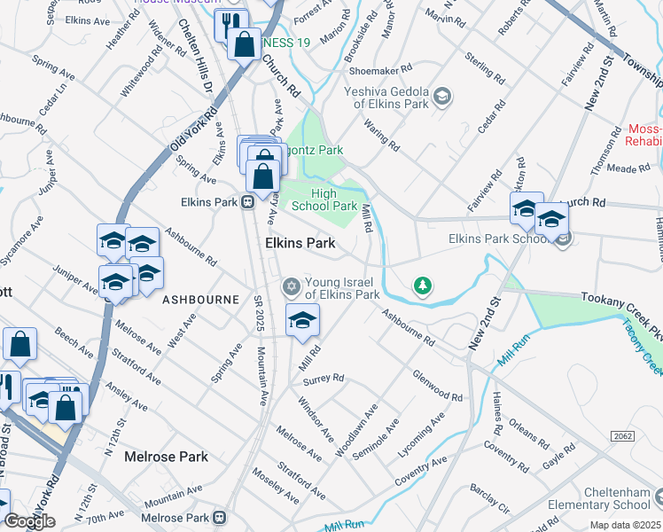 map of restaurants, bars, coffee shops, grocery stores, and more near 325 Gerard Avenue in Elkins Park