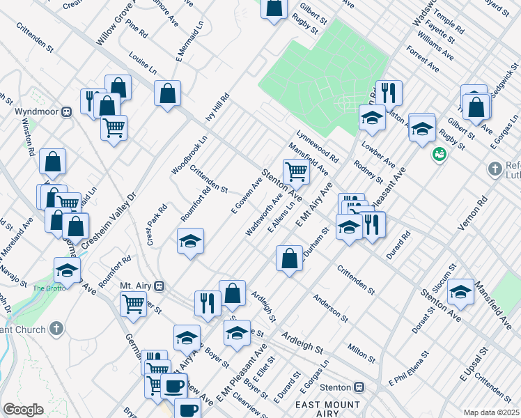 map of restaurants, bars, coffee shops, grocery stores, and more near 601 Wadsworth Avenue in Philadelphia