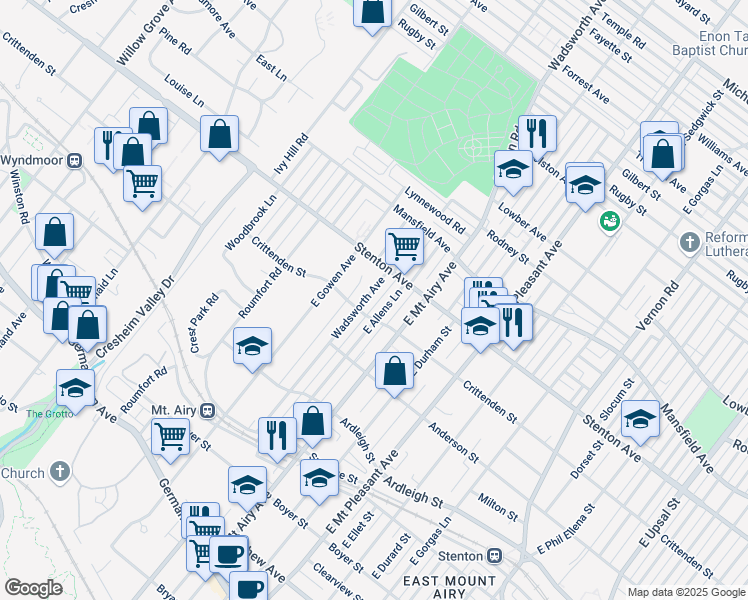map of restaurants, bars, coffee shops, grocery stores, and more near 617 Wadsworth Avenue in Philadelphia