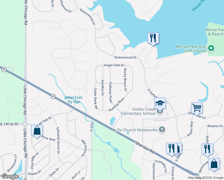 map of restaurants, bars, coffee shops, grocery stores, and more near 19385 Pathway Point in Noblesville