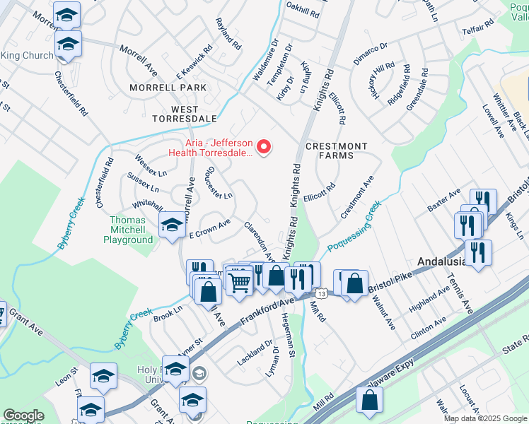 map of restaurants, bars, coffee shops, grocery stores, and more near 3703 Pitt Place in Philadelphia