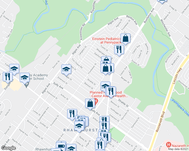 map of restaurants, bars, coffee shops, grocery stores, and more near 1819 Fox Chase Road in Philadelphia