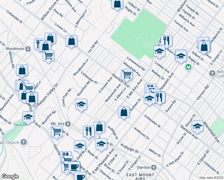 map of restaurants, bars, coffee shops, grocery stores, and more near 603 Wadsworth Avenue in Philadelphia