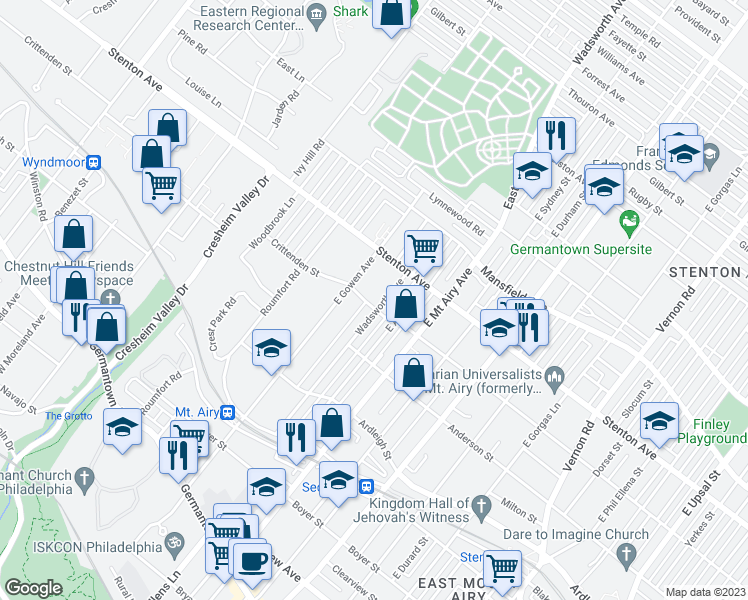 map of restaurants, bars, coffee shops, grocery stores, and more near 603 Wadsworth Avenue in Philadelphia