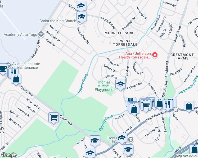 map of restaurants, bars, coffee shops, grocery stores, and more near 3667 Chesterfield Road in Philadelphia