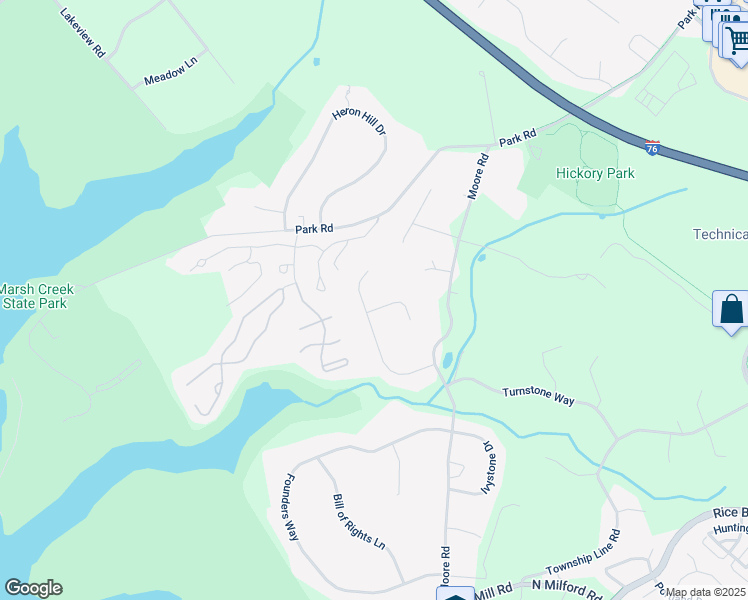 map of restaurants, bars, coffee shops, grocery stores, and more near 100 Sycamore Springs Lane in Downingtown