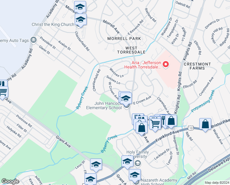 map of restaurants, bars, coffee shops, grocery stores, and more near 3631 West Crown Avenue in Philadelphia