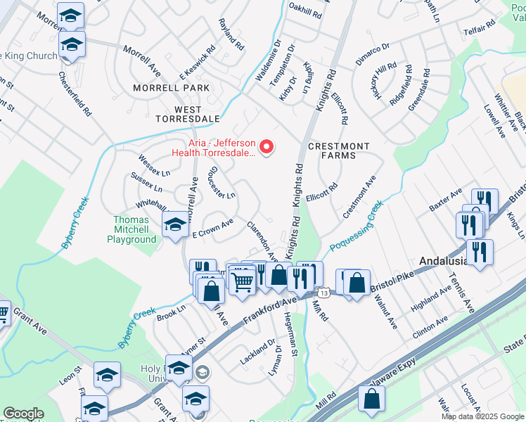 map of restaurants, bars, coffee shops, grocery stores, and more near 3693 North Hereford Lane in Philadelphia