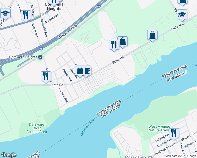 map of restaurants, bars, coffee shops, grocery stores, and more near 145B Fleet Court in Bucks County