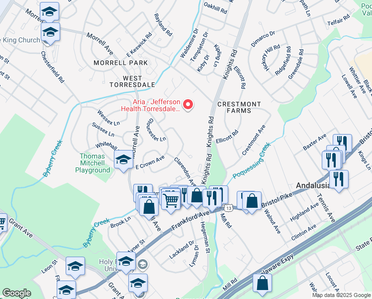 map of restaurants, bars, coffee shops, grocery stores, and more near 3693 North Hereford Lane in Philadelphia