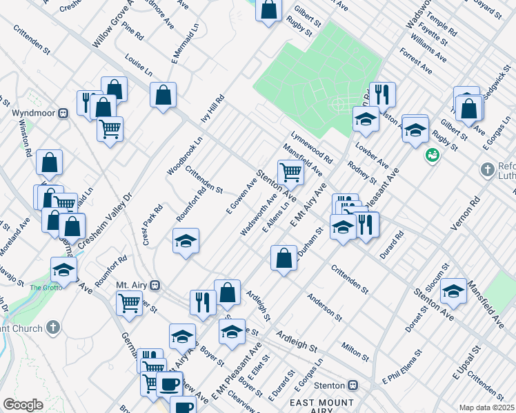 map of restaurants, bars, coffee shops, grocery stores, and more near 605 Wadsworth Avenue in Philadelphia