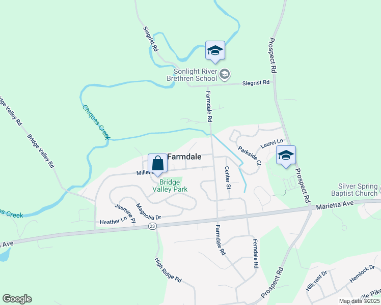 map of restaurants, bars, coffee shops, grocery stores, and more near 4427 Chinchilla Avenue in Mount Joy