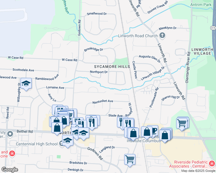 map of restaurants, bars, coffee shops, grocery stores, and more near 5425 Millington Road in Columbus