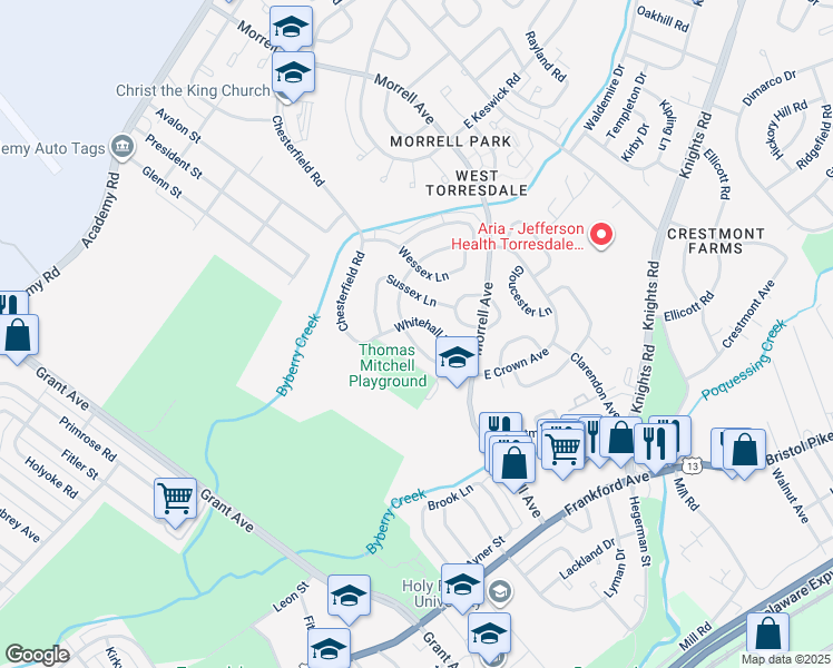 map of restaurants, bars, coffee shops, grocery stores, and more near 3627 West Crown Avenue in Philadelphia