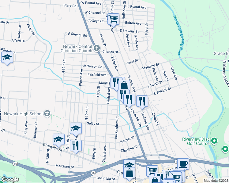 map of restaurants, bars, coffee shops, grocery stores, and more near 464 Central Avenue in Newark