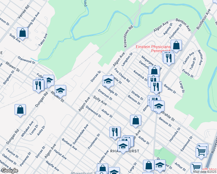 map of restaurants, bars, coffee shops, grocery stores, and more near 1625 Hoffnagle Street in Philadelphia