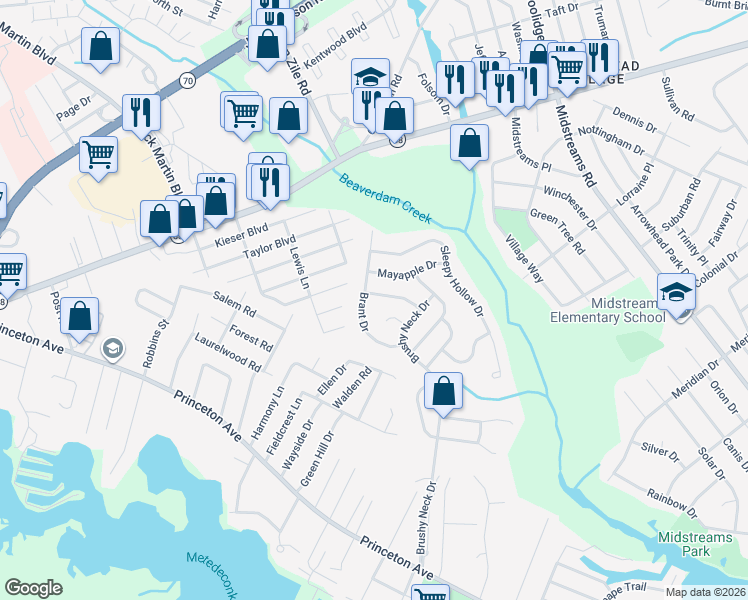 map of restaurants, bars, coffee shops, grocery stores, and more near 2 Cottontail Drive in Brick Township