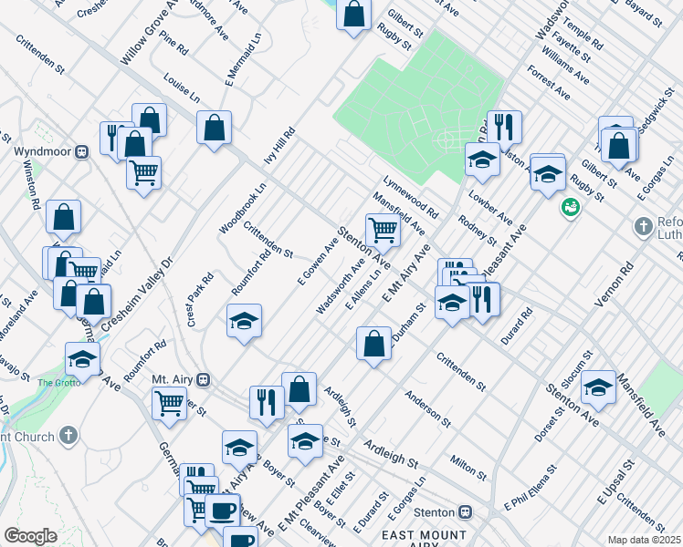 map of restaurants, bars, coffee shops, grocery stores, and more near 607 Wadsworth Avenue in Philadelphia