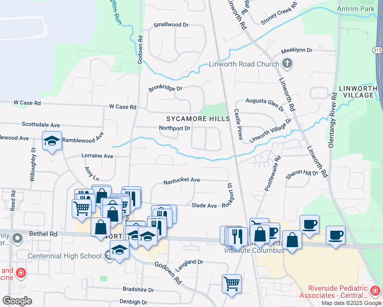 map of restaurants, bars, coffee shops, grocery stores, and more near 5425 Millington Road in Columbus