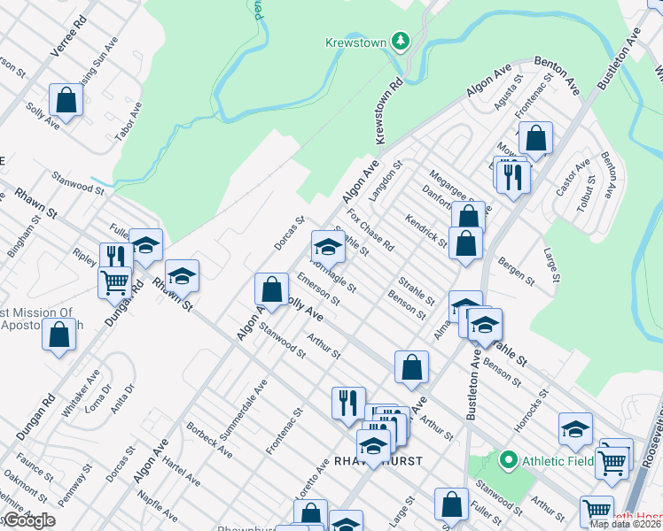 map of restaurants, bars, coffee shops, grocery stores, and more near 1625 Hoffnagle Street in Philadelphia