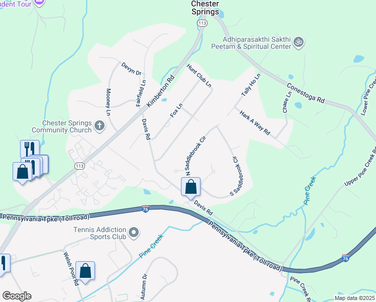 map of restaurants, bars, coffee shops, grocery stores, and more near 411 North Saddlebrook Circle in Chester Springs