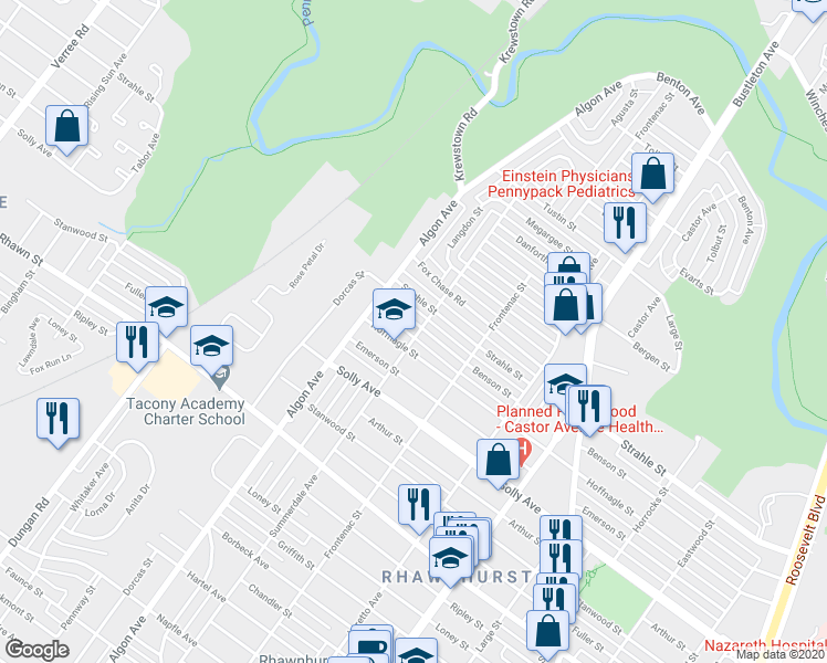 map of restaurants, bars, coffee shops, grocery stores, and more near 1632 Benson Street in Philadelphia