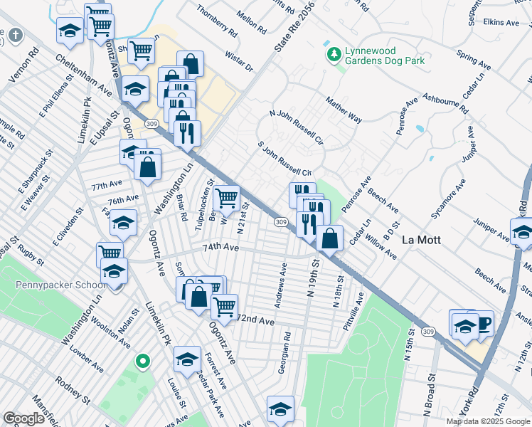 map of restaurants, bars, coffee shops, grocery stores, and more near 7469 North 20th Street in Philadelphia