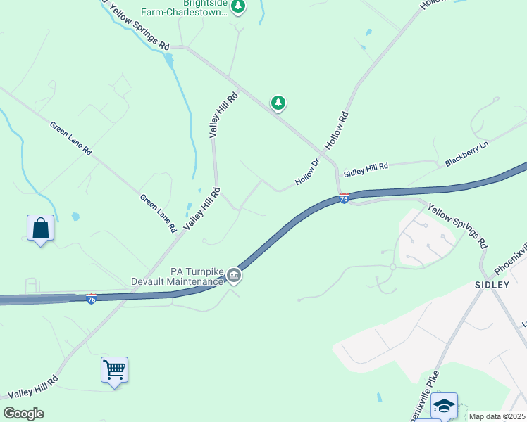 map of restaurants, bars, coffee shops, grocery stores, and more near 11 Pyle Court in Malvern