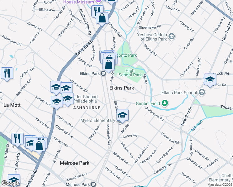 map of restaurants, bars, coffee shops, grocery stores, and more near in Melrose Park