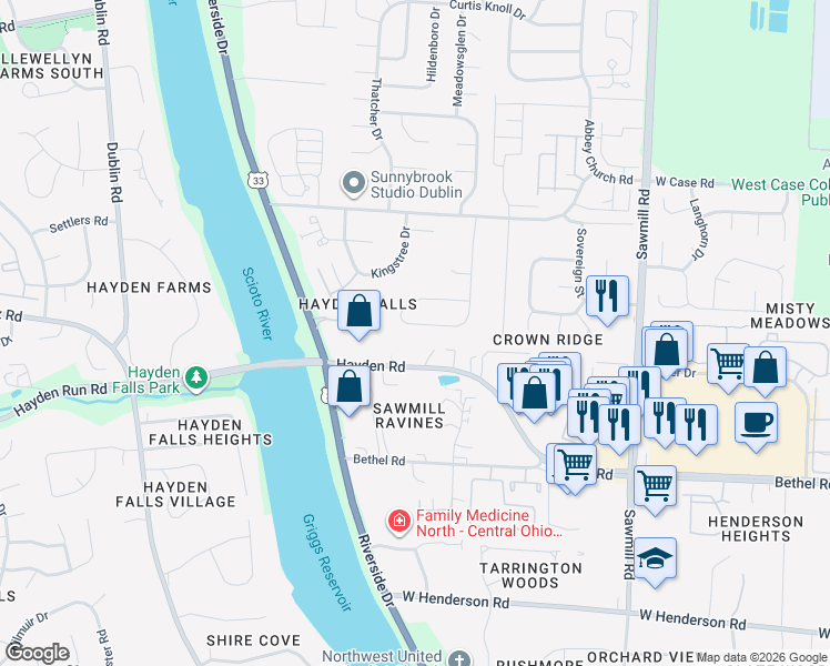 map of restaurants, bars, coffee shops, grocery stores, and more near 3134 Dartford Trce in Dublin