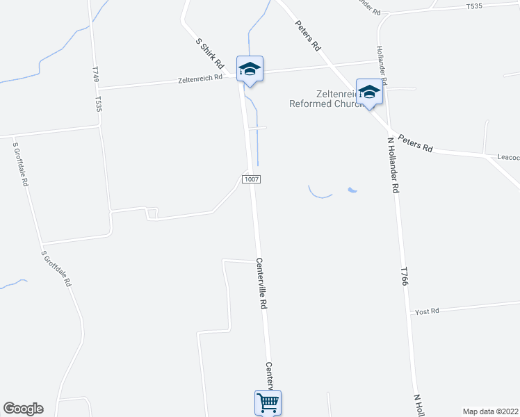 map of restaurants, bars, coffee shops, grocery stores, and more near 425 Centerville Road in Gordonville