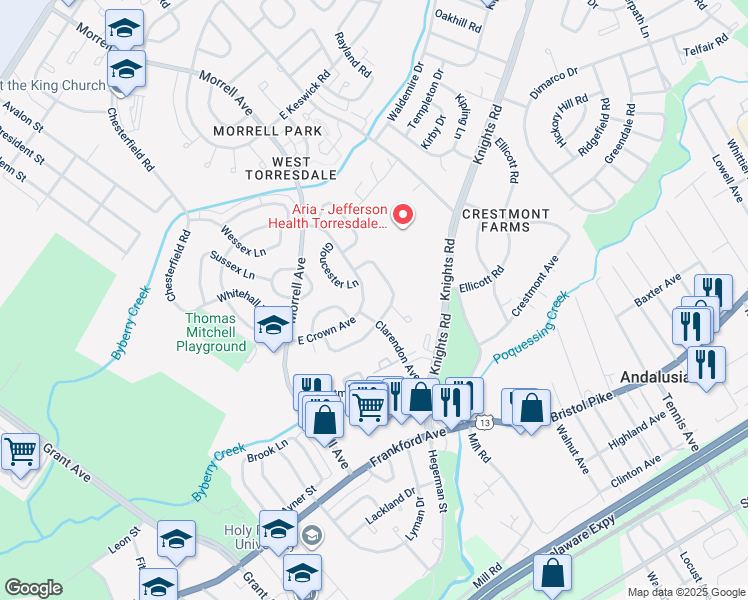 map of restaurants, bars, coffee shops, grocery stores, and more near 3629 East Crown Avenue in Philadelphia