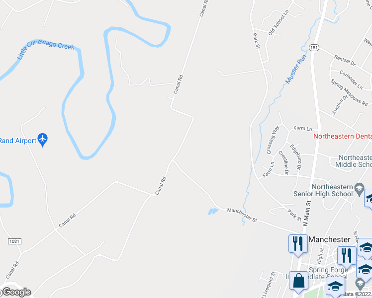 map of restaurants, bars, coffee shops, grocery stores, and more near 1435 Canal Road in Manchester