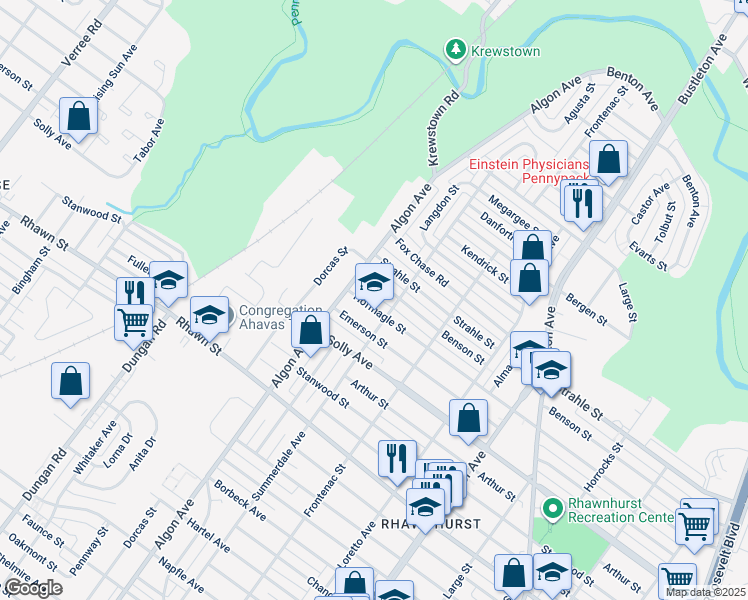 map of restaurants, bars, coffee shops, grocery stores, and more near 1625 Hoffnagle Street in Philadelphia