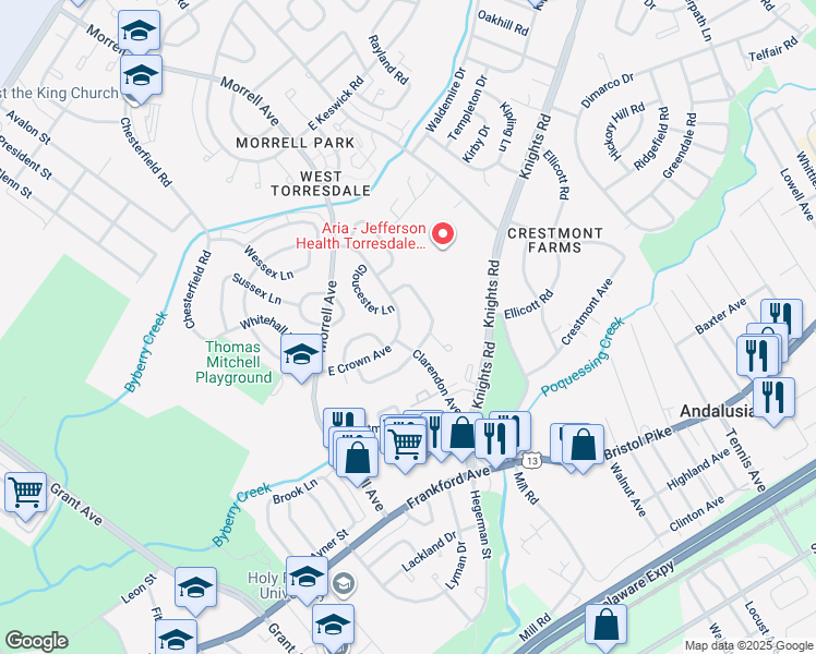 map of restaurants, bars, coffee shops, grocery stores, and more near 3629 East Crown Avenue in Philadelphia